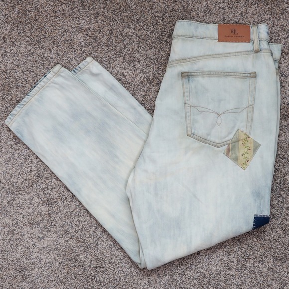 Lauren Ralph Lauren Jeans Size 14 Distressed Patchwork Denim Relaxed Fit Tapered - Picture 5 of 11